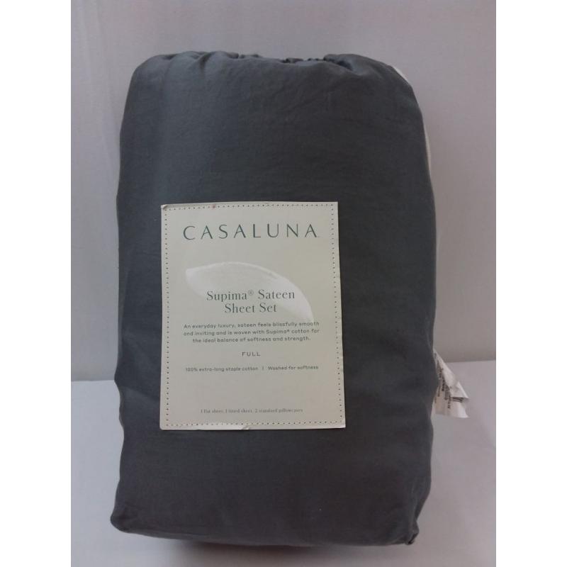 Full 500 Thread Count Washed Supima Sateen Solid Sheet Set Dark Gray - Casaluna