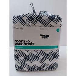 King Easy Care Printed Pattern Sheet Set Blue Geo