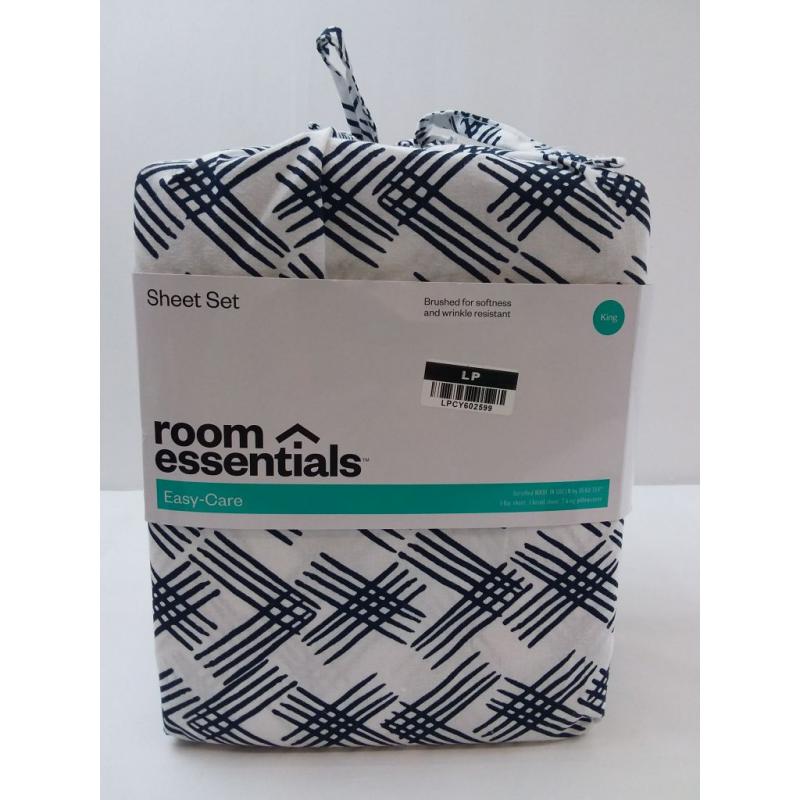 King Easy Care Printed Pattern Sheet Set Blue Geo