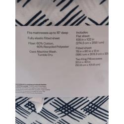 King Easy Care Printed Pattern Sheet Set Blue Geo