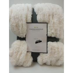 50x60 Ruched Faux Rabbit Fur Throw Blanket Cream