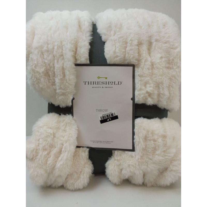 50x60 Ruched Faux Rabbit Fur Throw Blanket Cream