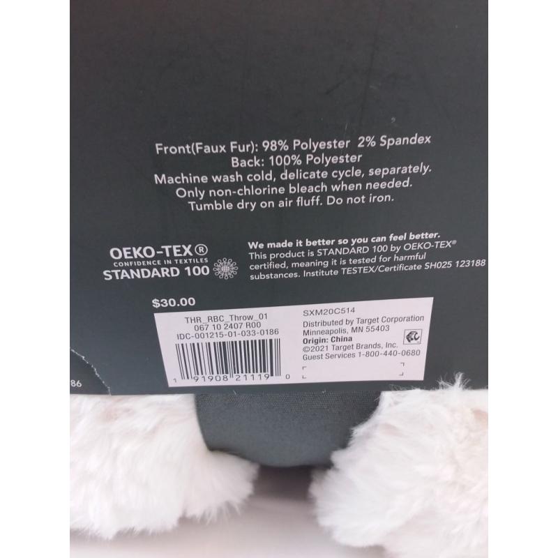 50x60 Ruched Faux Rabbit Fur Throw Blanket Cream
