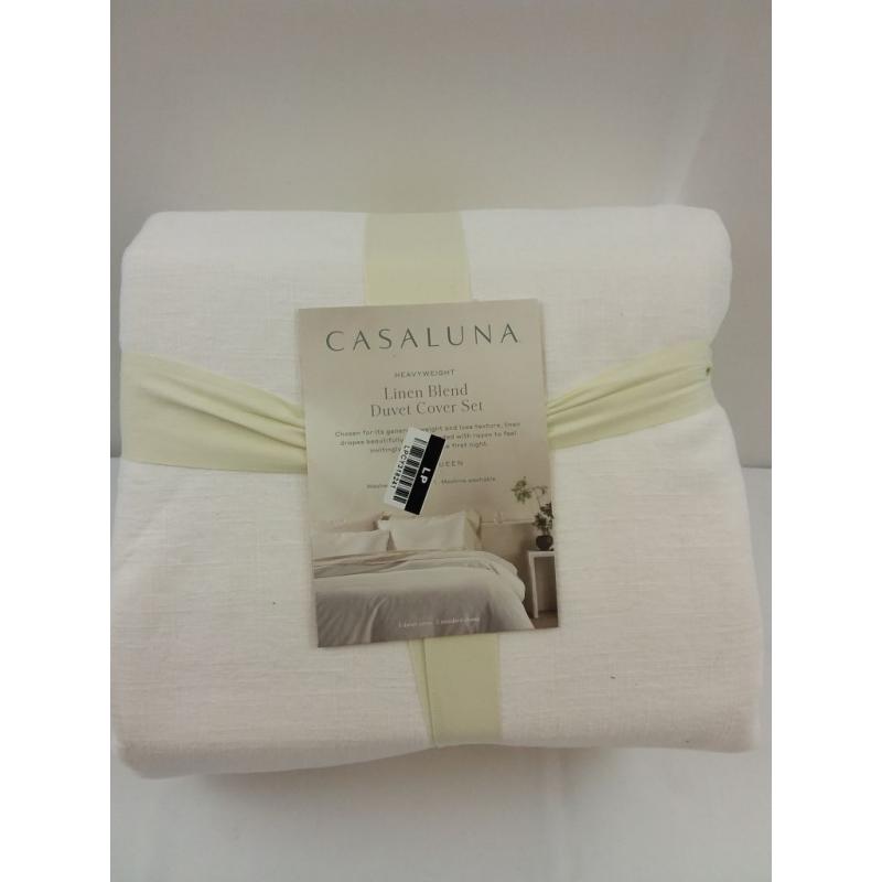 Full/Queen Heavyweight Linen Blend Duvet Cover & Sham Set White - Casaluna
