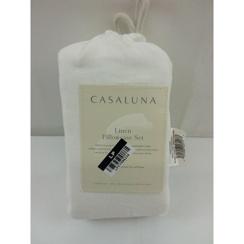 King 100% Washed Linen Solid Pillowcase Set White - Casaluna