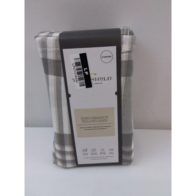 Standard 400 Thread Count Performance Printed Pillowcase Plaid Twill Gray - Threshold
