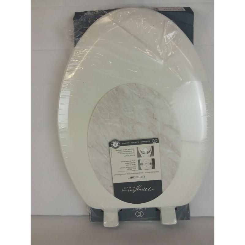 Cameron Never Loosens Elongated Enameled Wood Toilet Seat with Easy Clean Hinge White - Mayfair by Bemis
