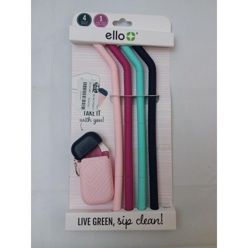 Ello 4pk Compact Fold and Store Silicone Straw Set