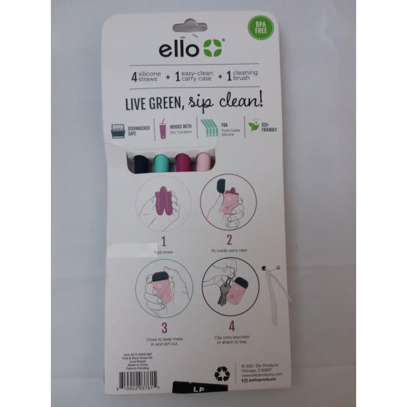 Ello 4pk Compact Fold and Store Silicone Straw Set