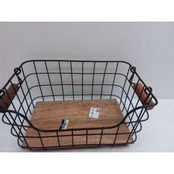 Iron and Mangowood Wire Fruit Basket with Handles Black - Threshold