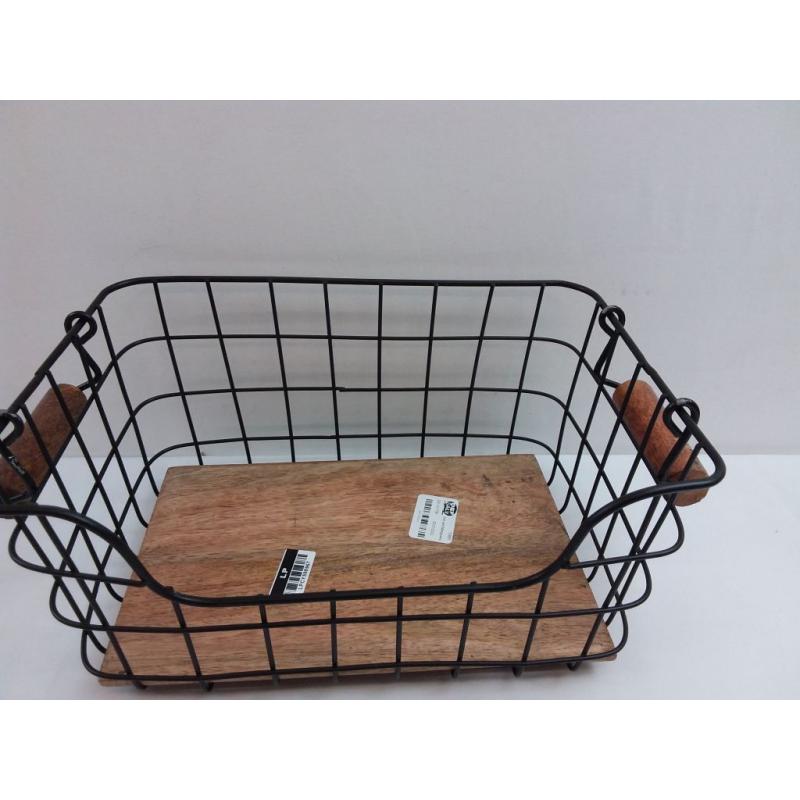 Iron and Mangowood Wire Fruit Basket with Handles Black - Threshold