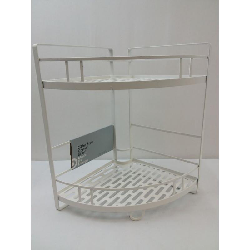 Punched Metal 2-Tier Corner Shelf