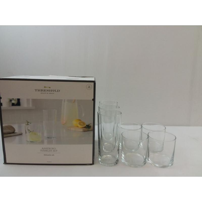 12pc Glass Asheboro Double Old Fashion and Highball Glasses