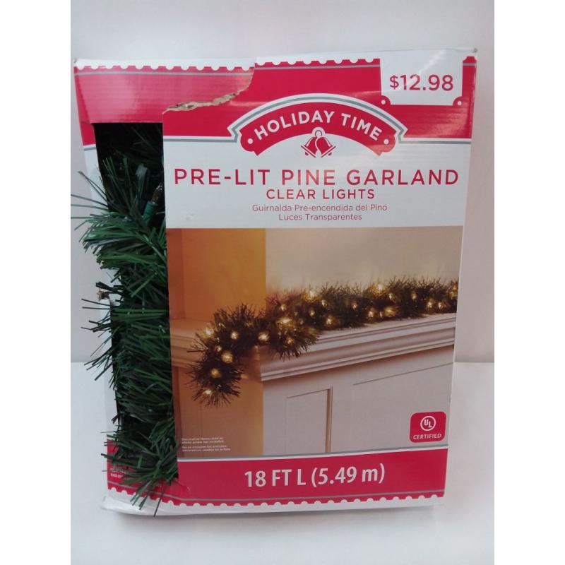 Pre-Lit Pine Garland 18ft