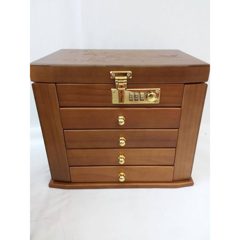 Wooden Jewelry Box Organizer with Combination Lock