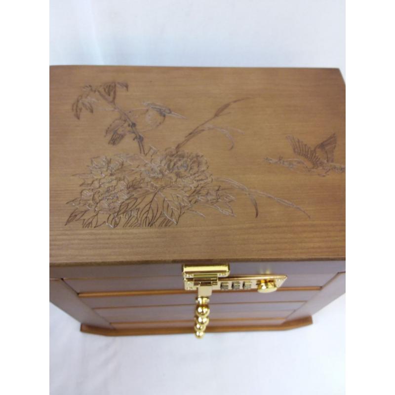 Wooden Jewelry Box Organizer with Combination Lock