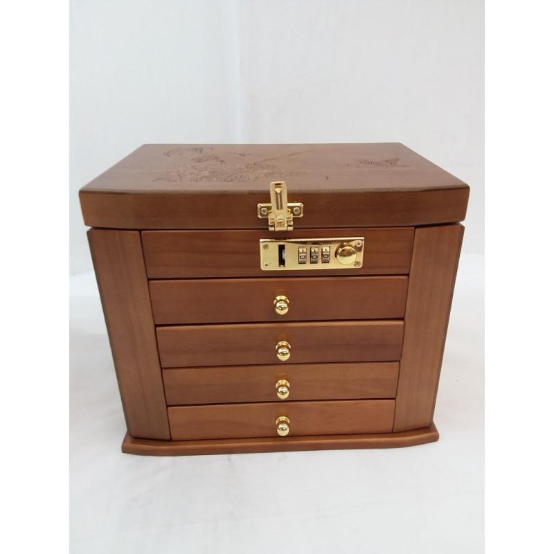 Wooden Jewelry Box Organizer with Combination Lock
