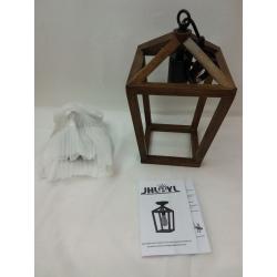 Rustic Chandelier 1-Light, Wood Cage Pendant Light Farmhouse