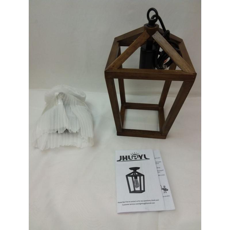 Rustic Chandelier 1-Light, Wood Cage Pendant Light Farmhouse