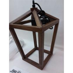 Rustic Chandelier 1-Light, Wood Cage Pendant Light Farmhouse