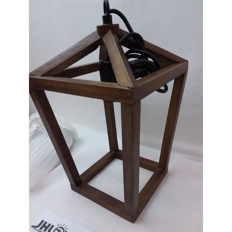 Rustic Chandelier 1-Light, Wood Cage Pendant Light Farmhouse