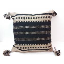 18 Woven Outdoor Throw Pillow Black/Neutral Stripe