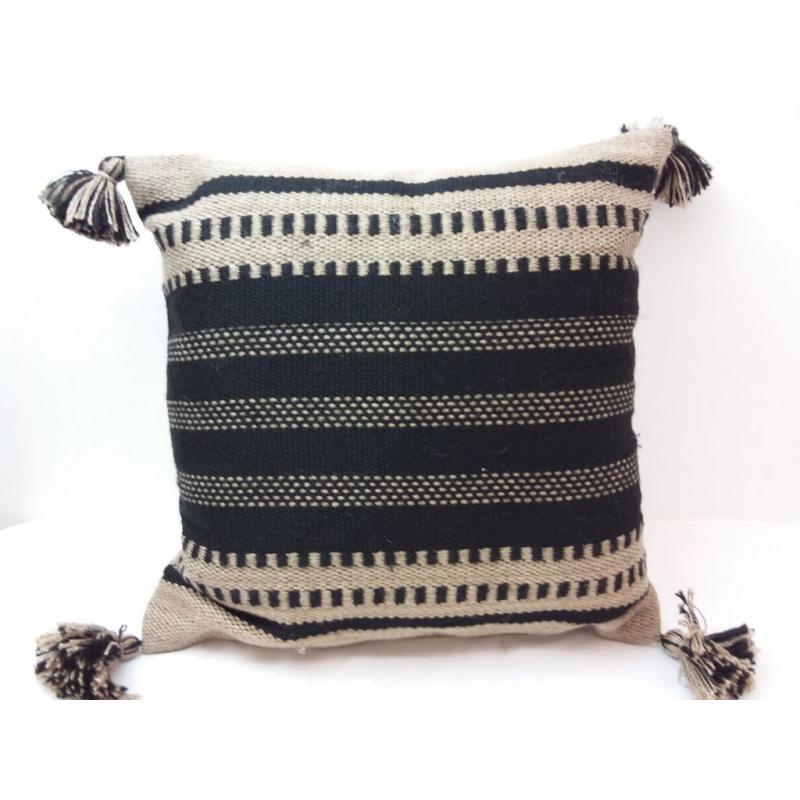 18 Woven Outdoor Throw Pillow Black/Neutral Stripe