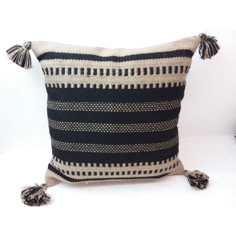 18 Woven Outdoor Throw Pillow Black/Neutral Stripe
