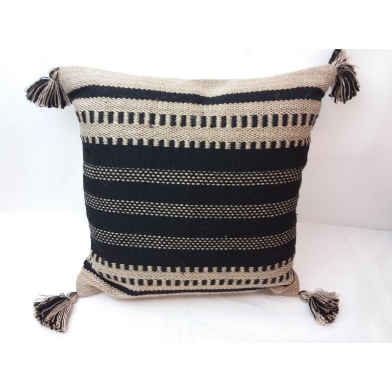 18 Woven Outdoor Throw Pillow Black/Neutral Stripe