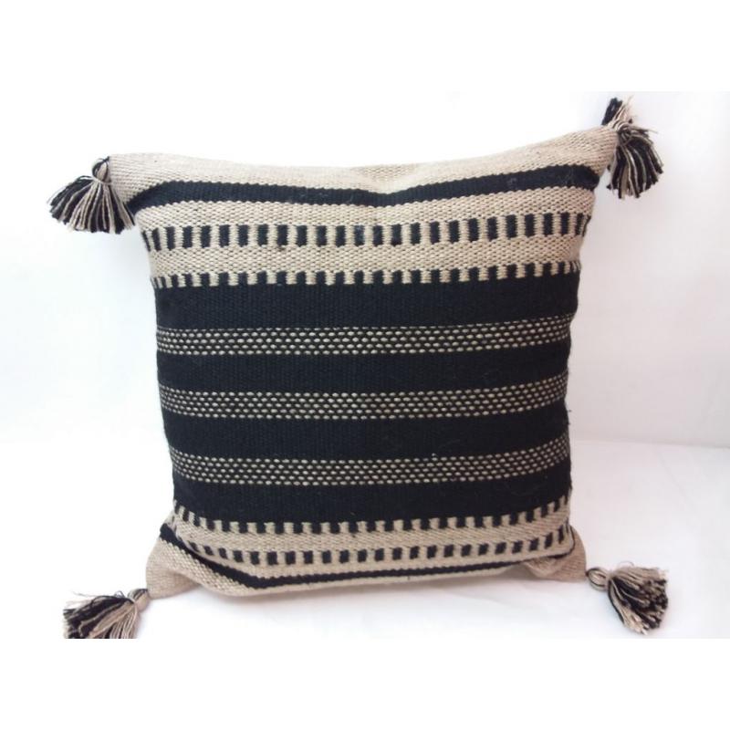 18 Woven Outdoor Throw Pillow Black/Neutral Stripe