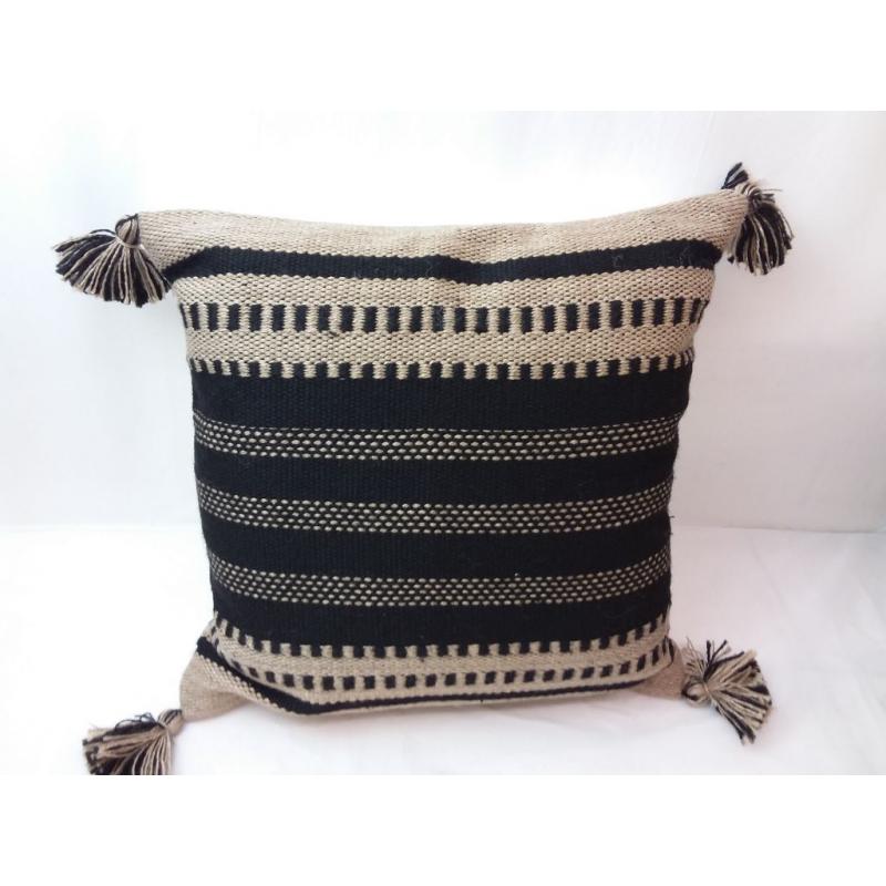 18 Woven Outdoor Throw Pillow Black/Neutral Stripe