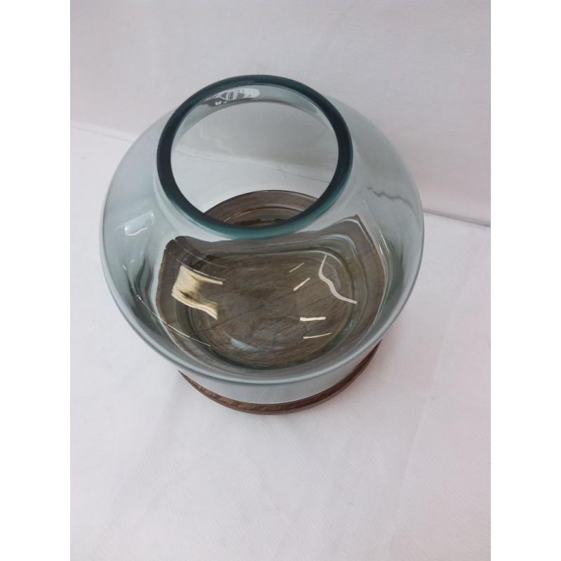 Recycled Glass/Wood Terrarium Blue