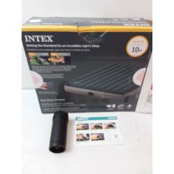 Intex 10 Queen Size Air Mattress with 2-Step AA Battery Inflation Pump System