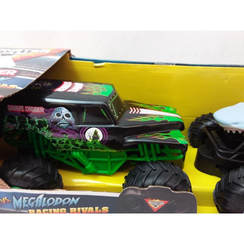 Monster Jam Official Grave Digger vs Megalodon Racing Rivals Remote Control Monster Trucks - 1:24 scale - 2 pk