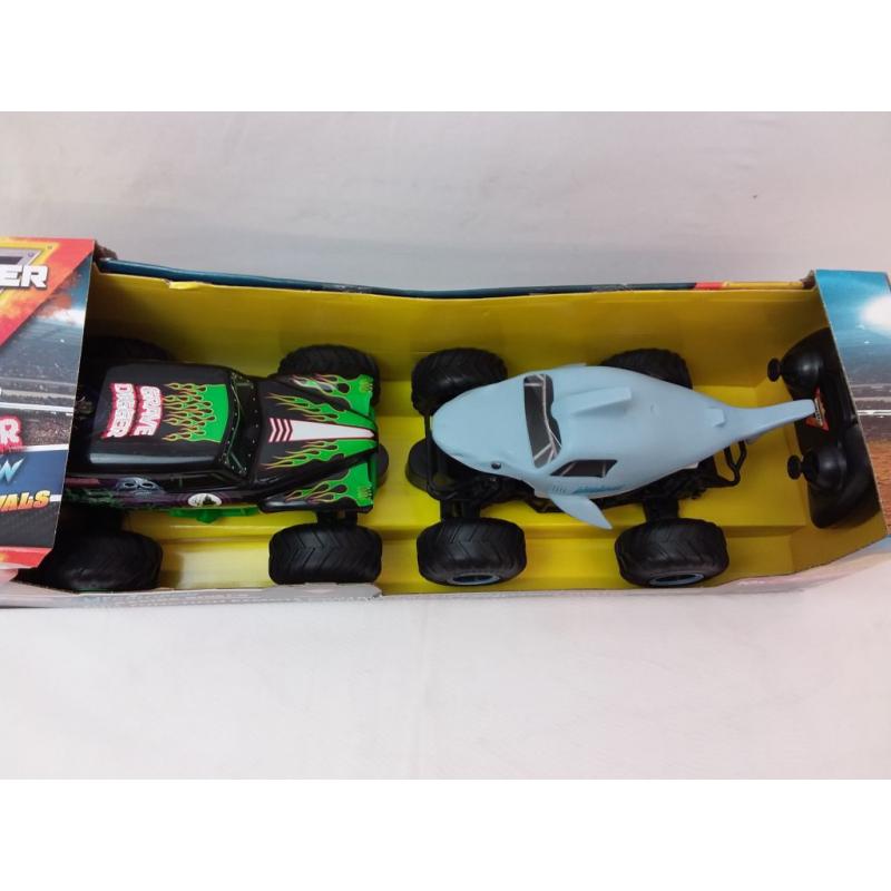 Monster Jam Official Grave Digger vs Megalodon Racing Rivals Remote Control Monster Trucks - 1:24 scale - 2 pk