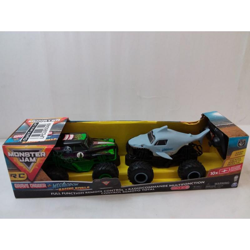 Monster Jam Official Grave Digger vs Megalodon Racing Rivals Remote Control Monster Trucks - 1:24 scale - 2 pk