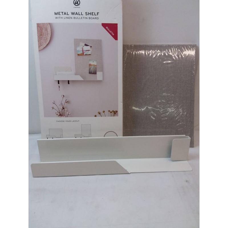 U Brands Metal Wall Shelf with Linen Bulletin Board