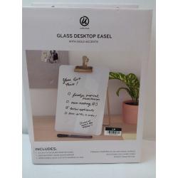 8.5x11.7 Adjustable Glass Desktop Easel with Gold Accents and Marker