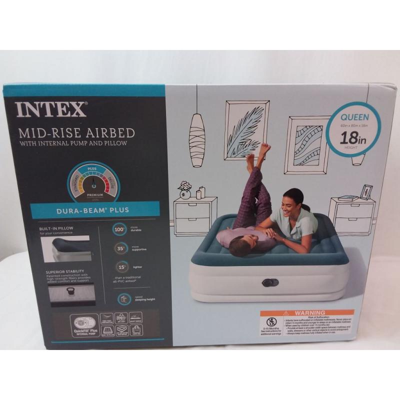 Intex Elevated 18 Premium Comfort Queen Air Mattress with Internal Pump
