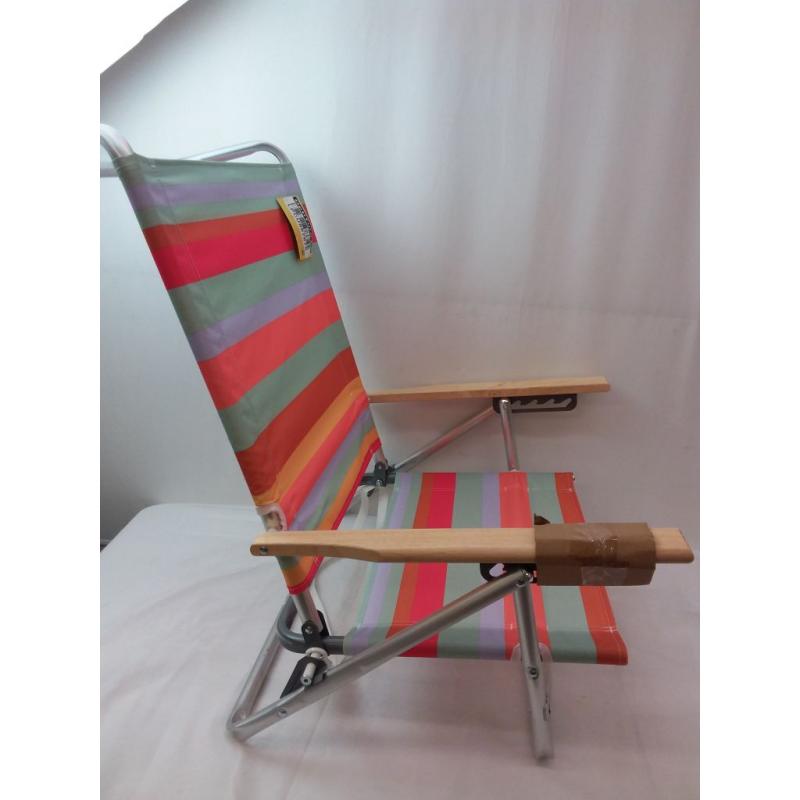 5 Position Patio Chair With Aluminum Frame & Wood Arms Striped - Sun Squad