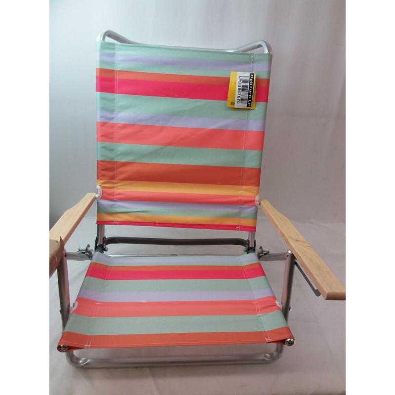 5 Position Patio Chair With Aluminum Frame & Wood Arms Striped - Sun Squad