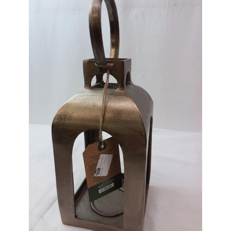 Small Cast Metal Outdoor Lantern Pillar Candle Holder Gold - Smith & Hawken
