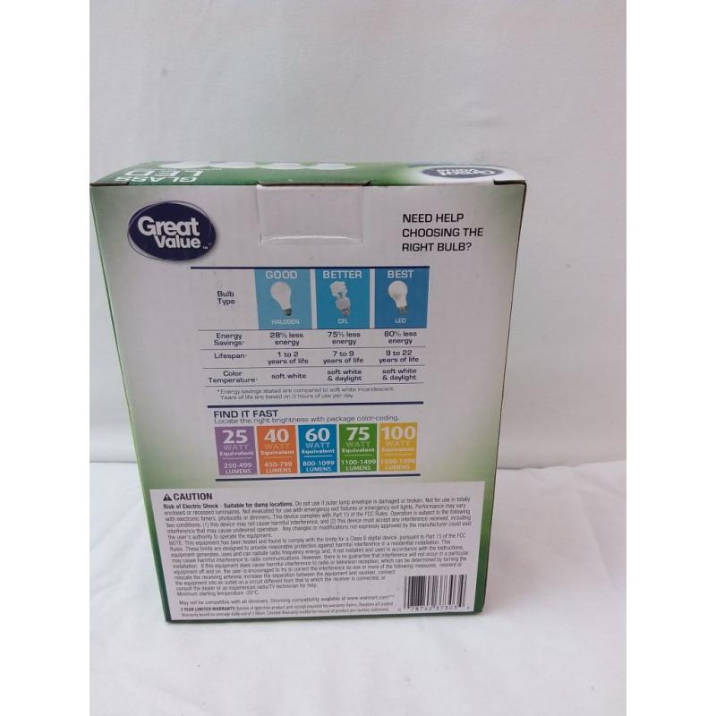 GREAT VALUE LED Light Bulbs 84 60W Soft White Dimmable