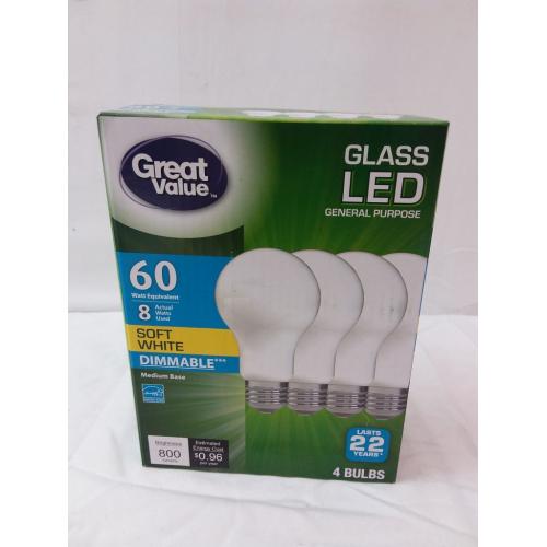 GREAT VALUE LED Light Bulbs 106 60W Soft White Dimmable