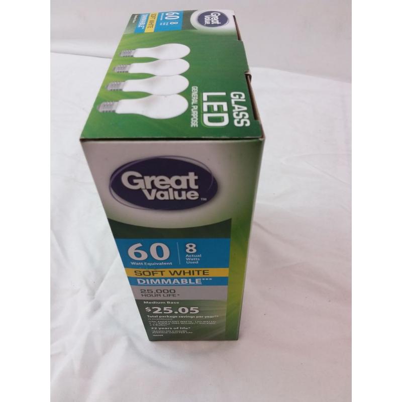 GREAT VALUE LED Light Bulbs 106 60W Soft White Dimmable