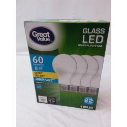 GREAT VALUE LED Light Bulbs 62 60W Soft White Dimmable