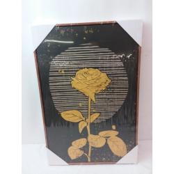 Framed Canvas Print Wall Art Yellow Rose Flower on Striped Sphere Background