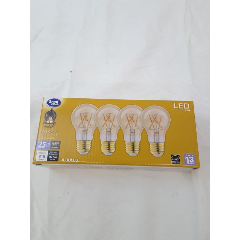 Great Value Edison LED A19, 4 Lightbulbs 25 Watt Amber Light