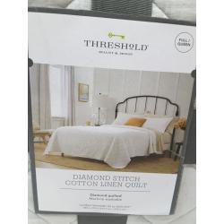 Full/Queen Diamond Stitch Cotton Linen Quilt Light Grey