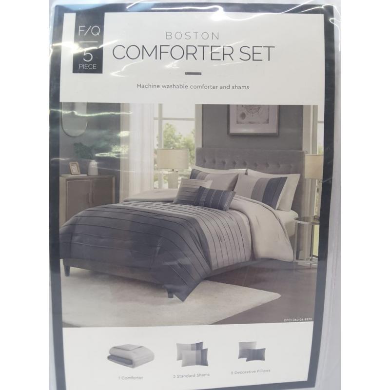 5pc Full/Queen Boston Pleated Colorblock Comforter Bedding Set - Gray (Please be advised that sets may be missing pieces or otherwise incomplete.)